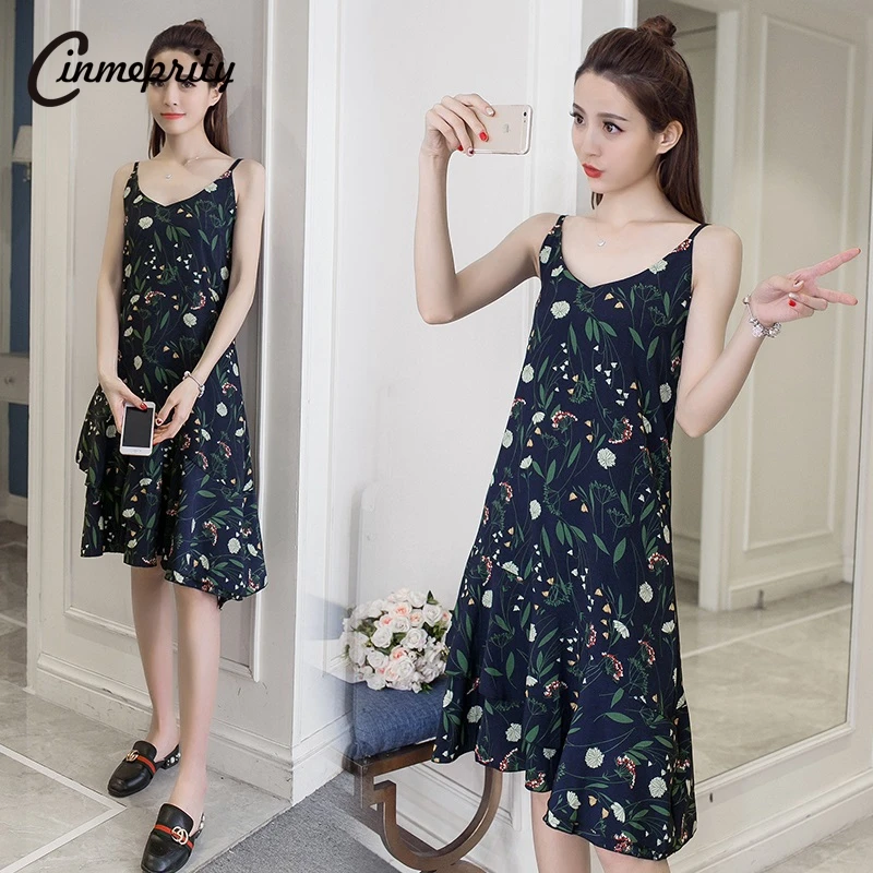 Cinmeprity 2017 Летом Случайные Цветочные Шифон Леди Dress Vintage V образным Вырезом Печатных