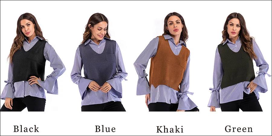Gladiolus 2018 Fashion Knitwear Autumn Winter Sweater Women Sleeveless V-Neck Loose Knitted Waistcoat Women Vest Short Sweaters (11)