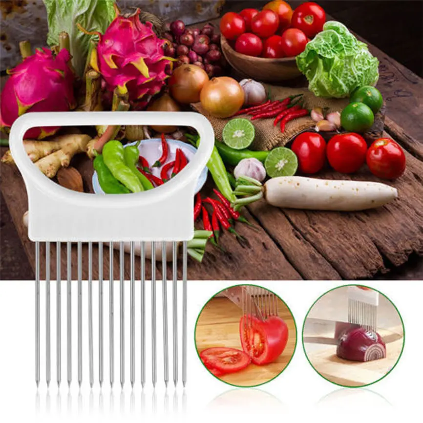 Tomato Onion Vegetables Slicer Cutting Stainless Steel Aid Holder Guide Slicing Cutter Safe Fork Tool HOT Sale Dropshipping 0131 |