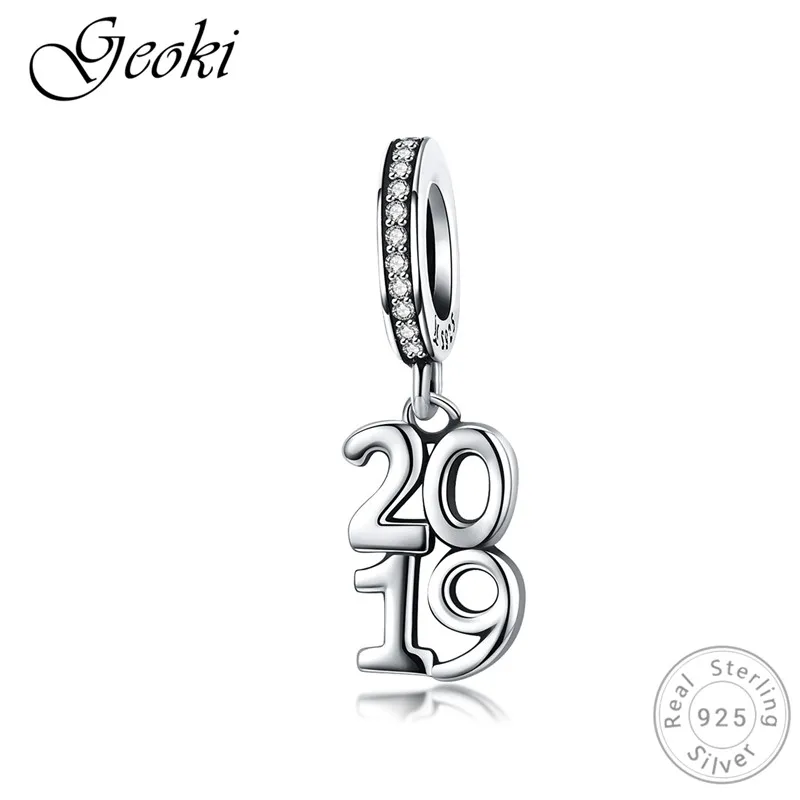 

Geoki 925 Sterling Silver 2019 Lucky Year Charms fit Pandora Bracelet S925 Original Special Love to You Number Beads Pendant