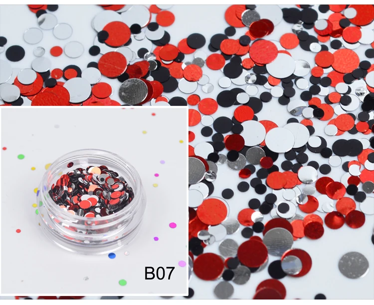 LCJ 1 коробка Сияющие Блестки для ногтей советы круглой формы Смешанные 1-3 мм блеск для ногтей маникюр Дизайн ногтей украшения# B7