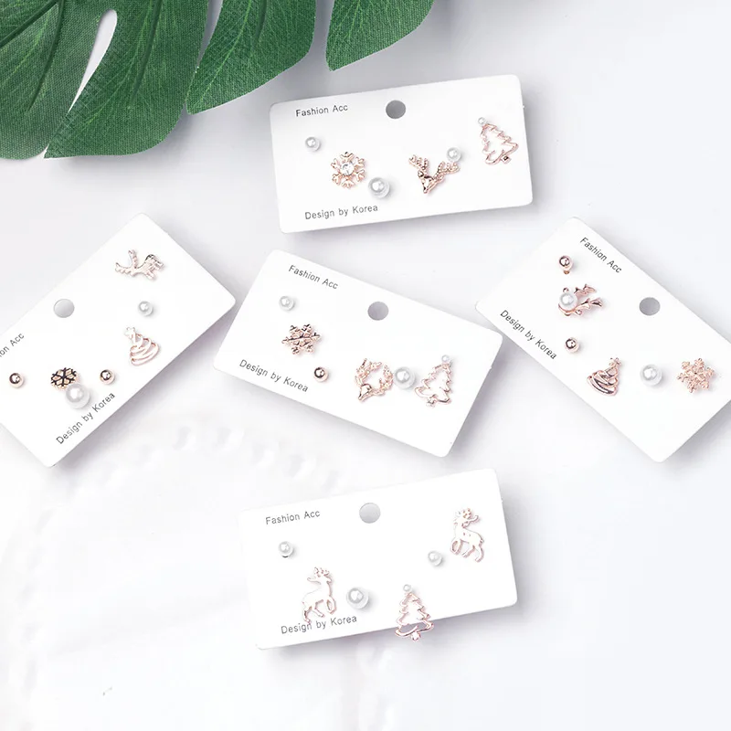 

New Christmas Snowflake Pearl Elk Earrings Set Fashion Joker European and American Card Earrings