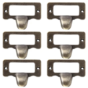 

6pcs Drawer Cabinet Handles File Name Card Handle Label Hold Antique Brass Furniture Knobs Hardware Cupboard Frame Handle