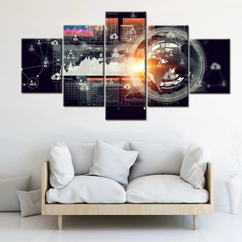 

Painting Prints Poster Classic 5 Pieces Technology Abstract Canvas Home Decor Wall Art Modular Pictures Bedside Background