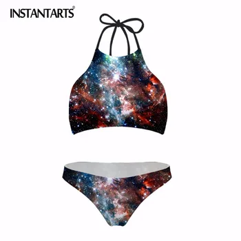 

INSTANTARTS Sexy Bikini Set Push Up Women Galaxy Star Printed Swimwear Bandage Swimsuit Bathing Suit Maillot De Bain Femme