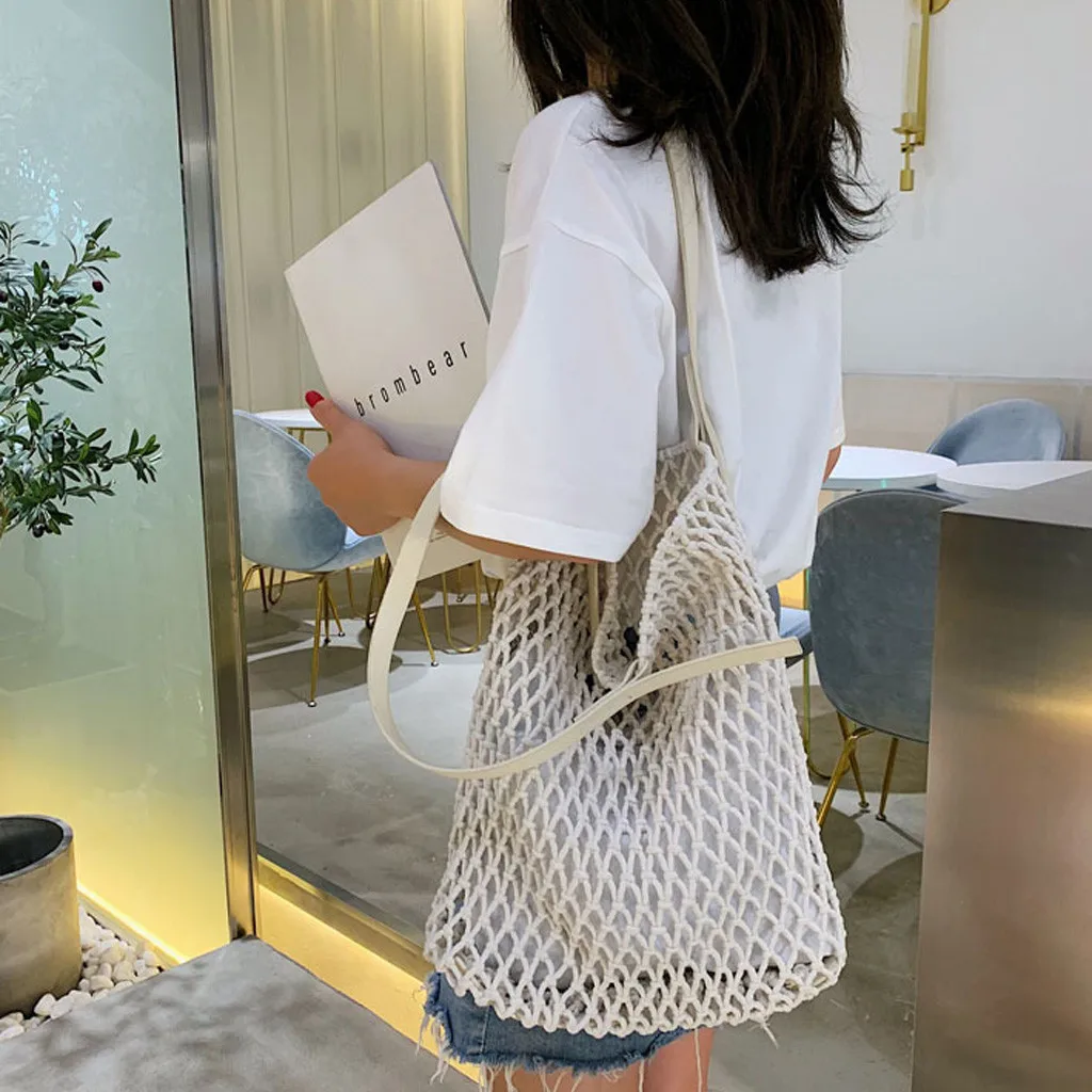 

Straw Bag Women Straw Shoulder Bag Solid Color Large Capacity Handbag Vintage Beach Bag Wild Purse Kadin Canta Dropshipping YJJ2