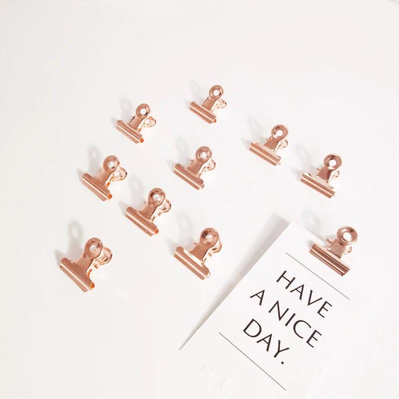 

12pcs/box Paper Document Binder Clips 22mm Rose Gold Metal File Bill Clips Document Binder Ticket Paper Clip Escolar Paperclip