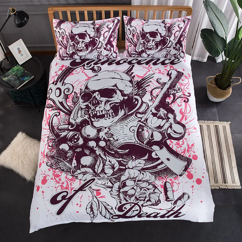 

Skull with a gun Duvet Cover set with Pillow Cases Twin Full Queen King UK Double Sizes Bedding Set for comforter bed linen set