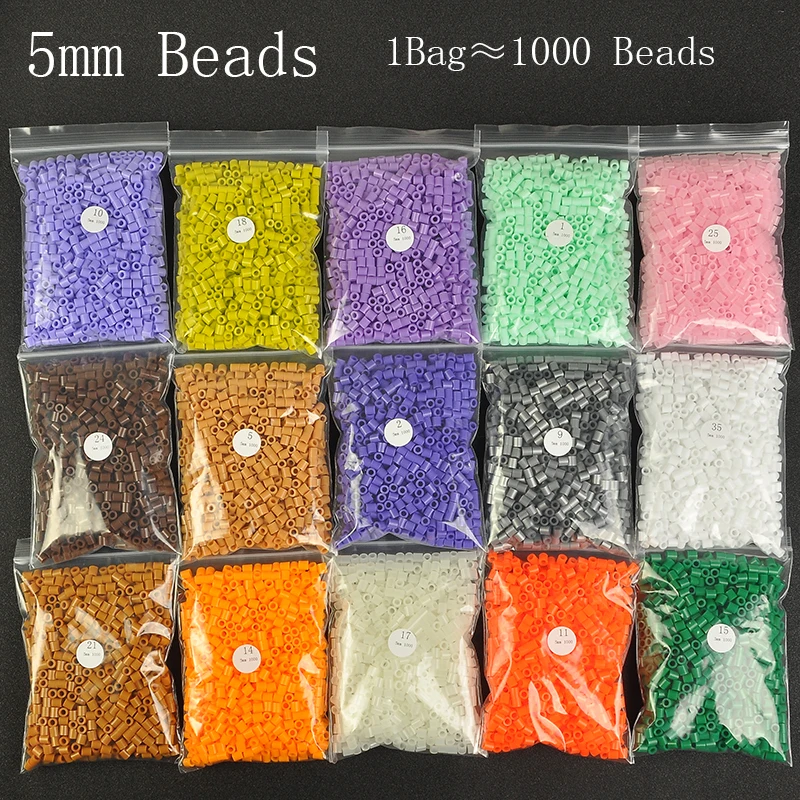 

1000 Beads/Bag 5mm Perler Artkal Beads 37 Colors Available Material Bag DIY Cartoon Making Tube Colorful Beads Educational Toys