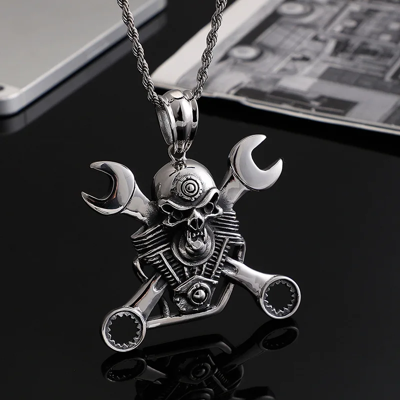 Cycolinks Engine Skull & Spanners Necklace