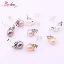 6 мм натуральный круглый пресноводный жемчуг CZ кристалл драгоценный камень Бусины лист белый тибетский серебряный серьги для женщин Рождественский подарок 1 пара