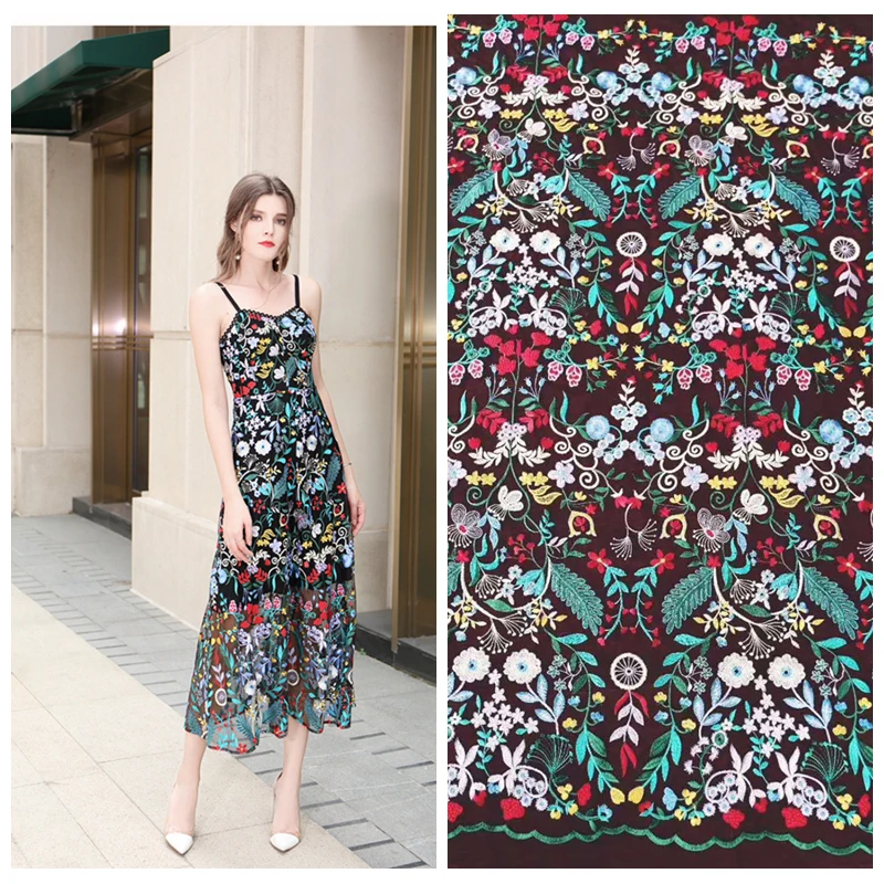 

LASUI 2019 high-end 1 yard French lace multicolor embroidery mesh lace fabric gorgeous DIY fashion sexy sling dress X0491