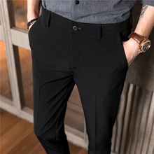 Чистый цвет мужской костюм брюки тонкий дизайн Молодежные Мужские штаны деловые повседневные мужские платья Брюки Черный Синий