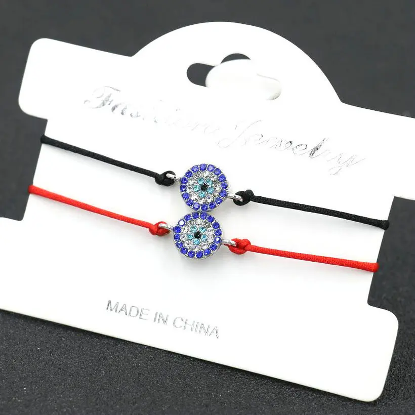 

2pcs/set Equisite Silver Color Inlay Blue Zircon Evil Eye Bracelet Red Thread String Couple Bracelets For Women Girl Love Gift