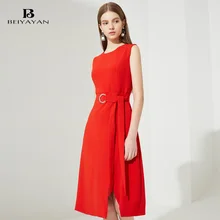 BEIYAYAN Women Dress Sleeveless Side Split Work Wear Office Dress 2017 New O-Neck Knee-Length Ladies Summer Dresses Red