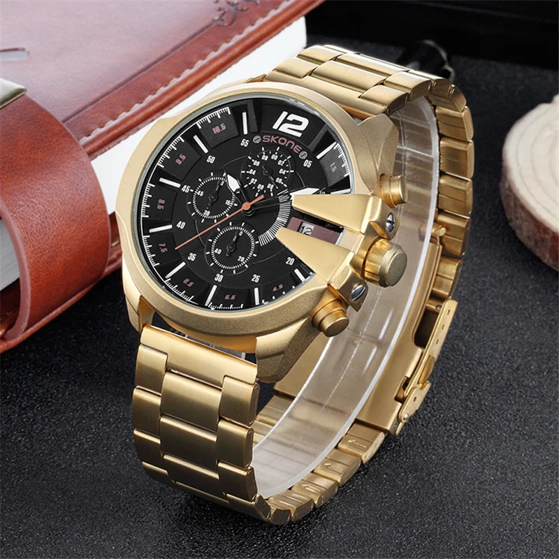 Relógios de Luxo Marca de Negócios Relógio de Quartzo Cronógrafo à Prova Relógio de Pulso Skone Design Famoso Homens Masculino Dwaterproof Água Dourado