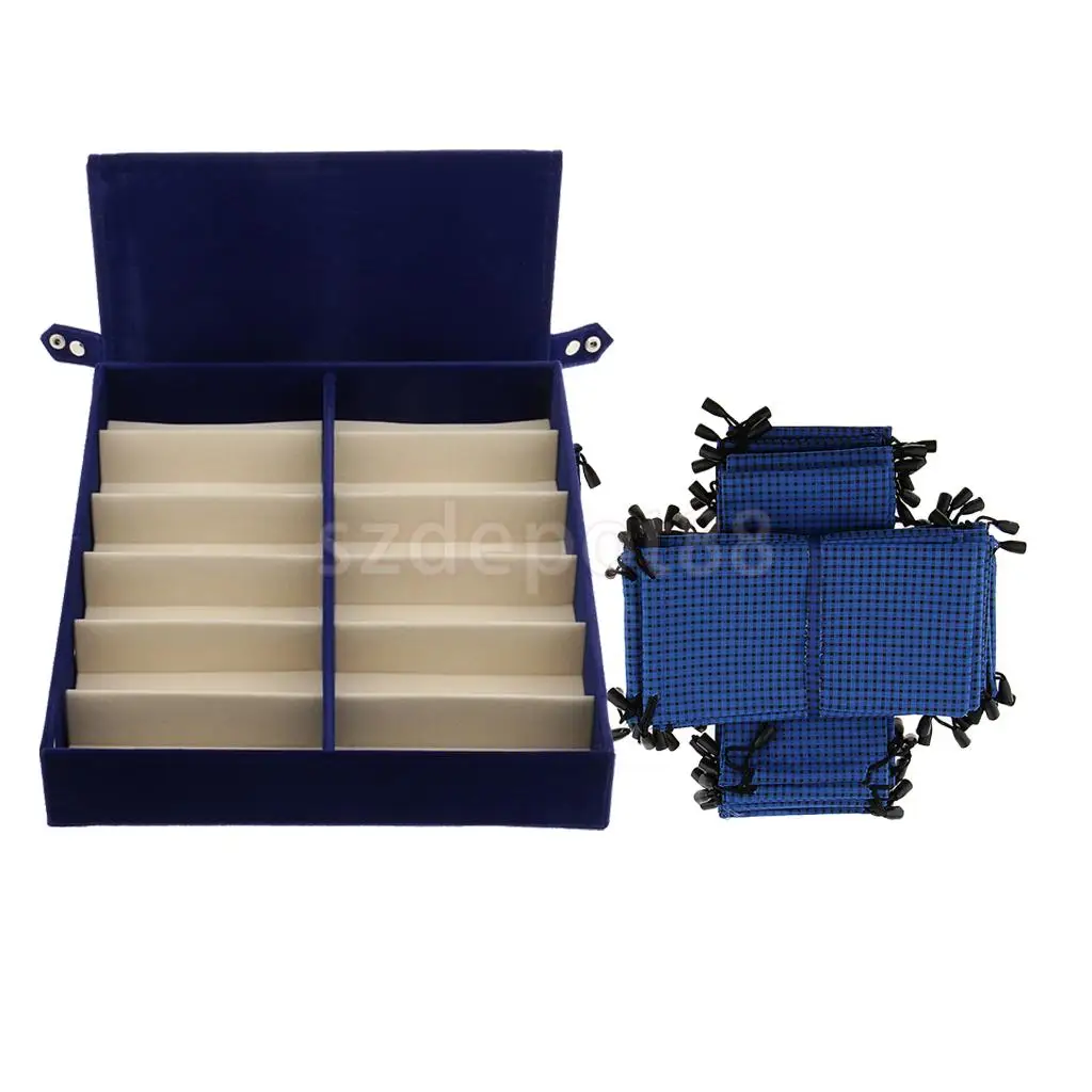 

12 Compartments Eyeglass Storage Box Sunglass Reading Eye Glasses Display Case Eyewear Organizer + 20pcs Drawstring Pouch Bag