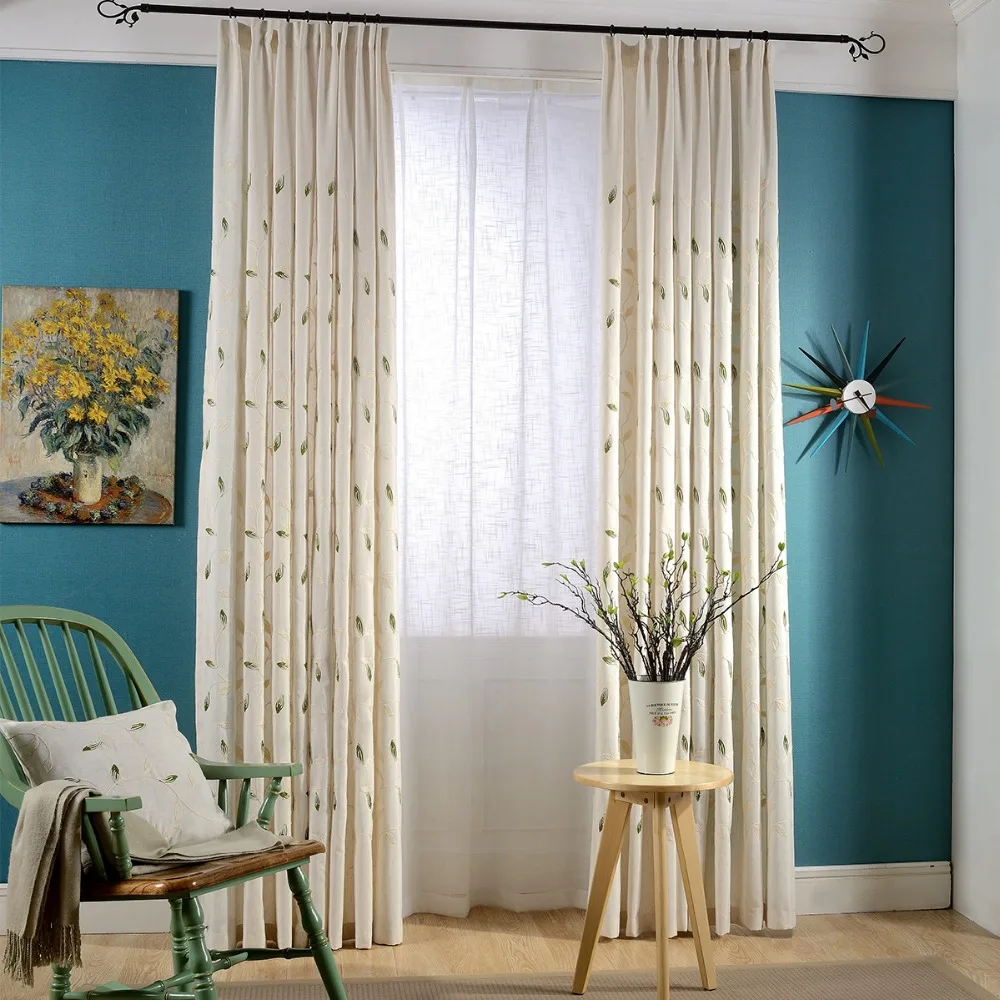 Classic luxurious window curtain nice embroidery with linen look