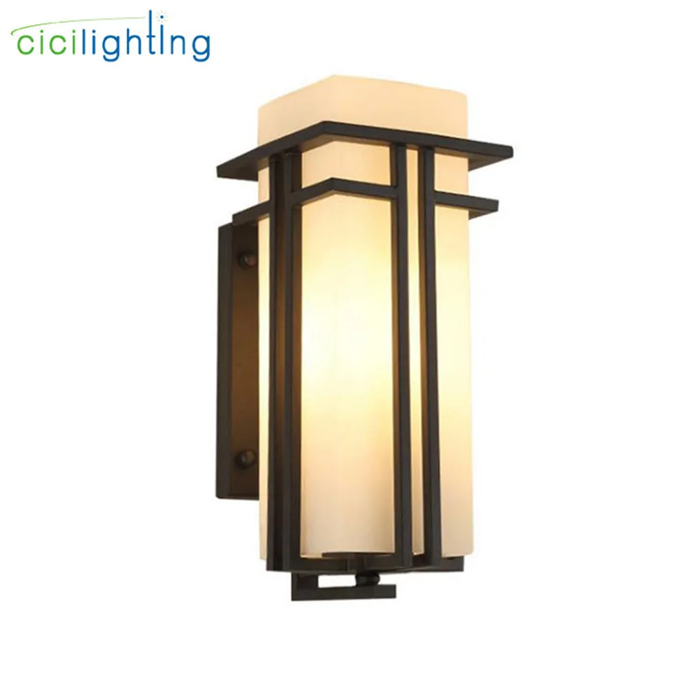 Black outdoor wall lamp, Metal +Glass shade garden lamp exterior wall lights, antique post balcony porch wall sconces lighting