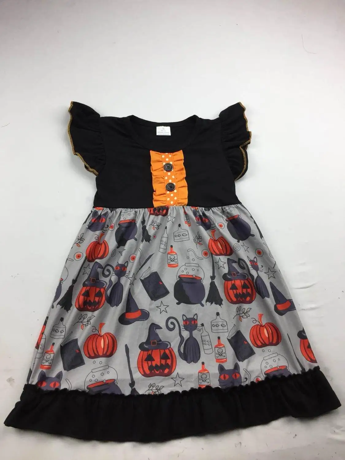 

Kids Girl Halloween Dress Round Neck Flutter Sleeves Double Ruffled Dress