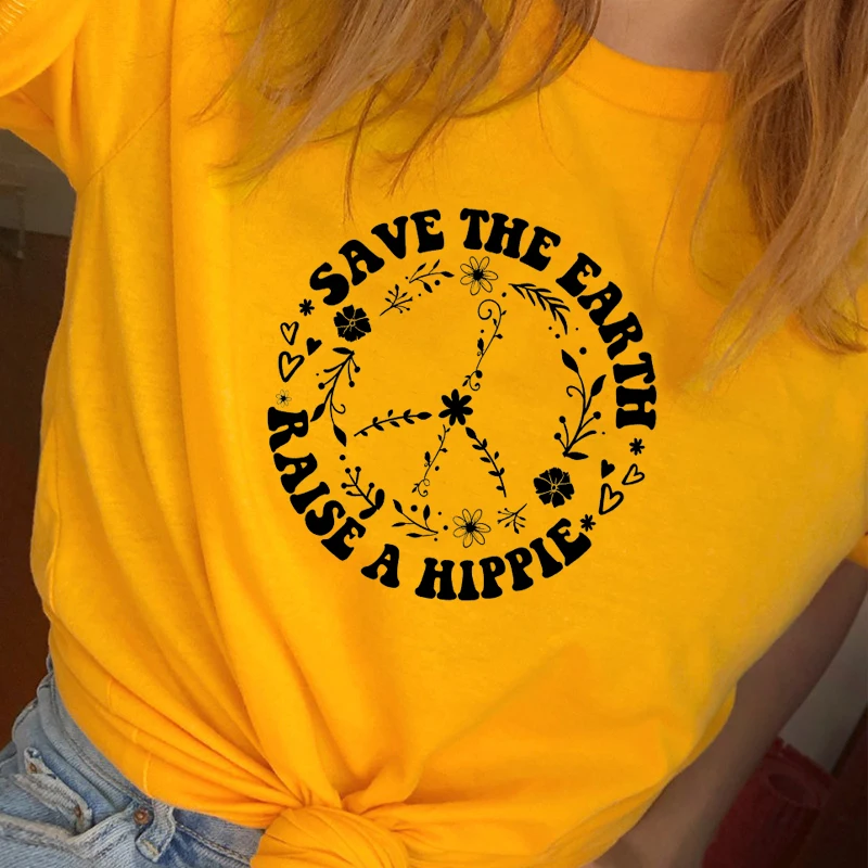 

Save The Earth T Shirt Women Graphic Tees Causal Raise A Hippie Women Printed Tshirt Cotton Plus Size Top Save The Bees T-shirt