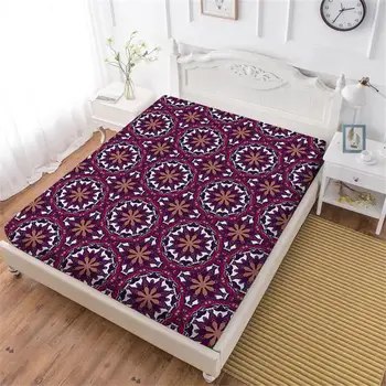 

Boho Design Bed Sheet Dark Red Purple Flowers Print Fitted Sheet Twin Full King Queen Bedclothes Mattress Cover Home Decor D25