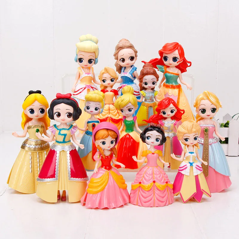 

Princess Set Snow White Belle The Little Mermaid Action Figures Toys MagiClip play set doll Dress Clothes Changeable