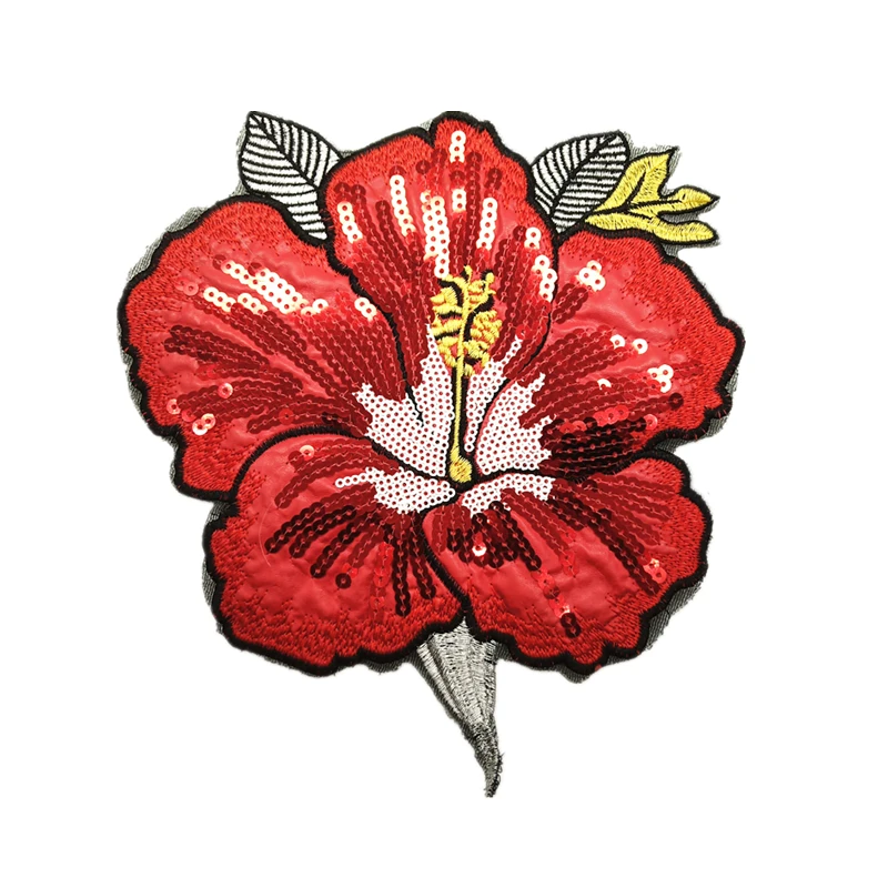 

1PC Sequins Flower Patches For Dress Clothes Embroidery Red Flower Plants Patch DIY Accessories P0002
