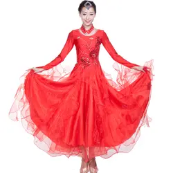 2018 двойной плечевой v-образным вырезом Для женщин Костюмы для бальных танцев Вальс Танго сексуальный костюм Кружево с длинными рукавами