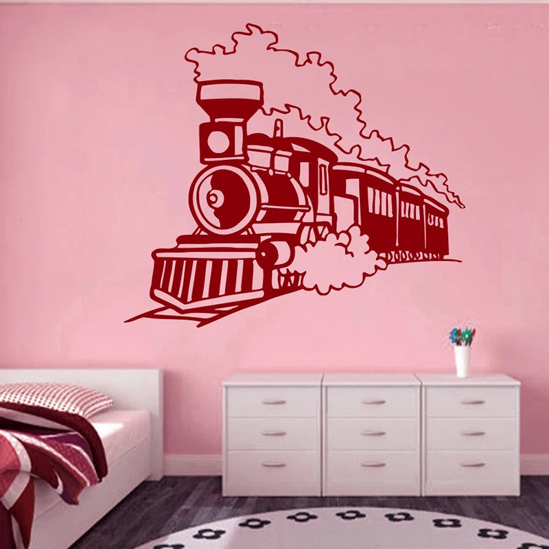 Nordic поезд Винил стены Стикеры для детской комнаты росписи милые транспортировки Art Наклейка Съемный Детский Спальня Home Decor W218