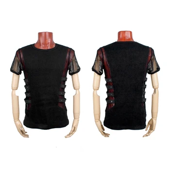 

Steampunk Summer Casual Men Black O-Neck Short Sleeve T-Shirts Gothic Handsome Bodycon Transparent Tops Hot Sale