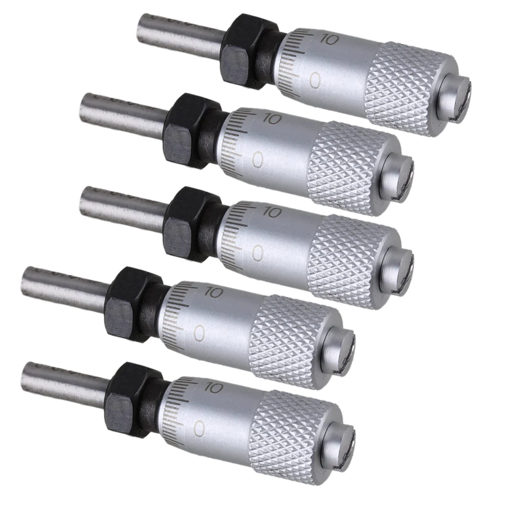 

0-6.5mm Range Flat Type Silver Adjustment Knob Micrometer Head Measurement Measure Tool Pack of 5