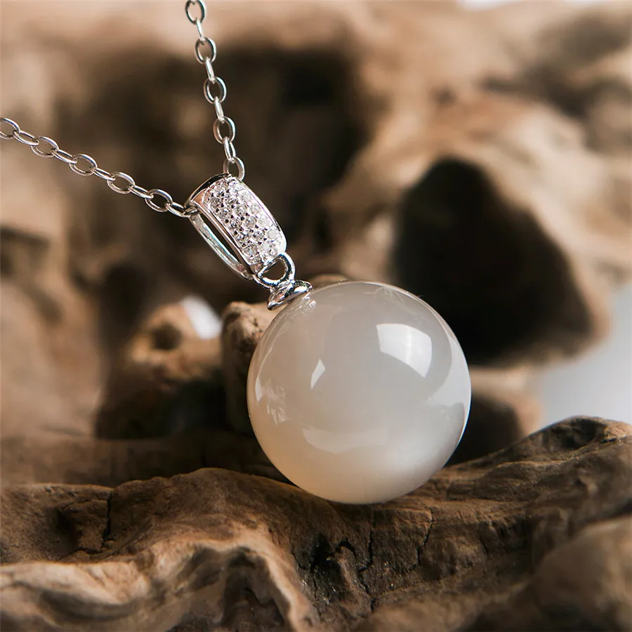 

Genuine Natural Gray Moonstone Crystal Quartz Round Bead Charm Womn Pendant