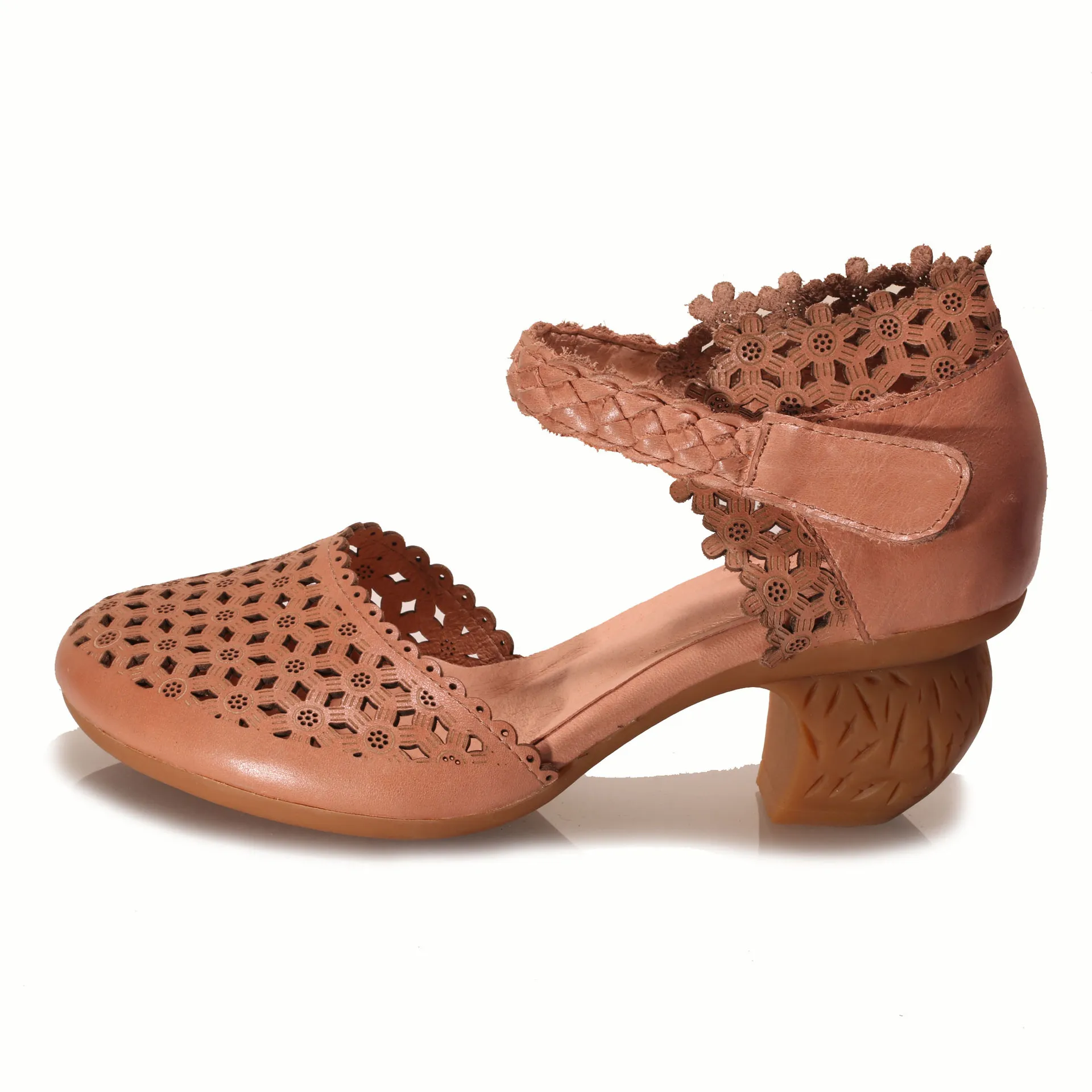 Женские босоножки из натуральной кожи; элегантная Летняя обувь ручной работы с круглым носком; D238-2 на высоком каблуке с вырезами; Actmdall - Цвет: Apricot