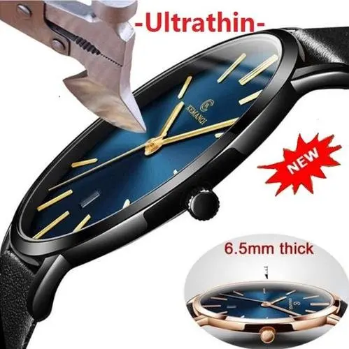 black leather blue Самые тонкие часы Лидер продаж модные цифровые часы спортивные часы для мужчин светодиодный мужские часы saat erkek kol saati relogio masculino - Цвет: black leather blue