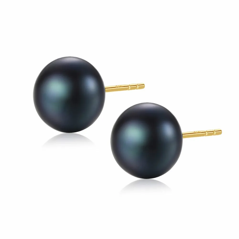 

18k Pearl Stud Earrings 7-7.5mm Natural Freshwater Pearl & Pure 18k Yellow Gold Earrings White/Pink/Purple/Gold/Black