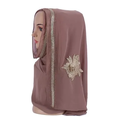 Модный золотой цветочный хиджаб шифон мусульманок платок - Цвет: color16