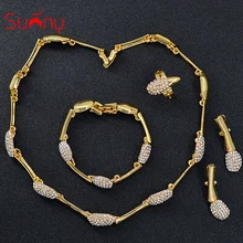Солнечный ювелирный женский свадебный ювелирный набор Дубай Свадебный кубический цирконий бант ожерелье в виде сердца кольцо браслет, этническое украшение