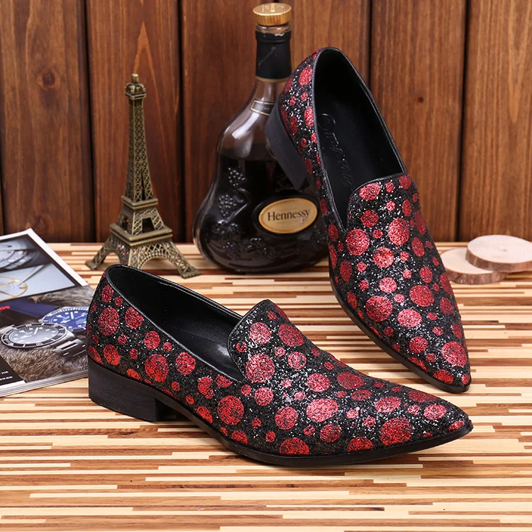 

New Men Red Slip on Leisure Flower Pattern Nightclub Style Fashion Shoes Low Help Comfort Zapatos Hombre Vestir Formal