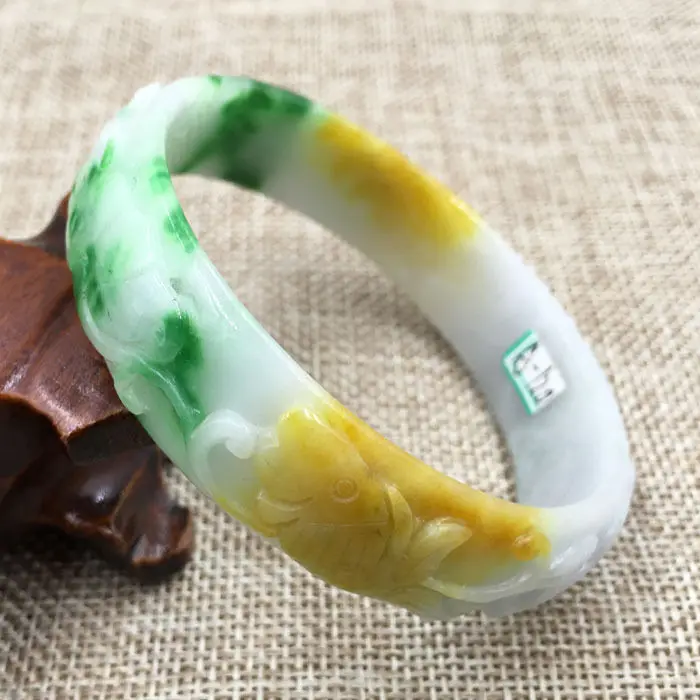 

A-120 Beautiful Hand-carved Emerald Green Jadeite Jade Gems Bracelet Bangle 61mm