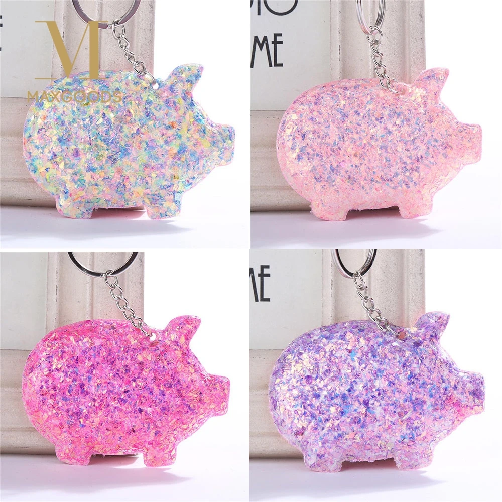 

Lovely Pig Key Ring Sequins Glitter Keychain for Women Girls Bag Car Keyring Handbag Pendant Animal Key Chains Jewelry
