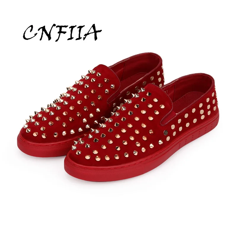 CNFIIA الذكور المتسكعون الرجال عارضة أحذية أحمر أسود الجلد المدبوغ مصمم الانزلاق على أحذية 2018 الخريف أزياء العلامة التجارية رجل أحذية تزلج الم...