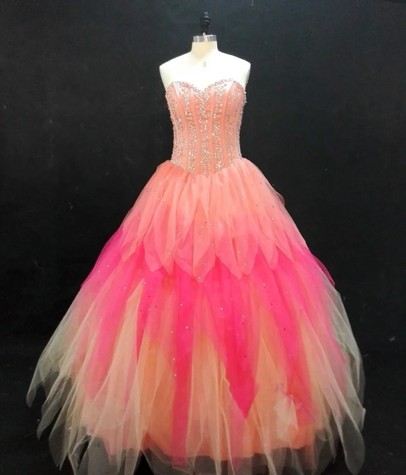 Красочные Радуга quinceanera платье 2019 сладкий 16 Бальные платья на заказ сделать Размер 0 или большие размеры