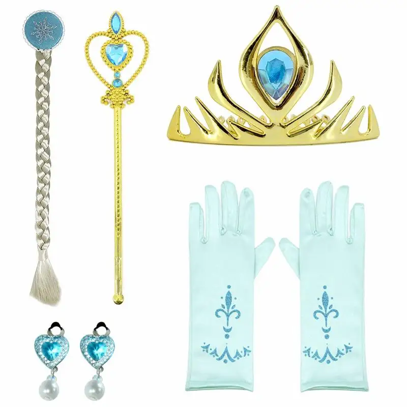 Disney Princess Set Frozen Elsa Anna Crown Gloves Heart Wand Earrings Ring Set Girls Birthday Christmas Gift for Party Toys