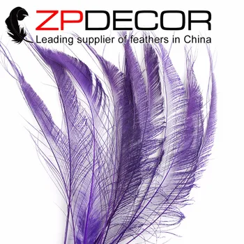 

ZPDECOR 50pcs/lot 30-40cm(12-16inch) Hand Select Premium Purple Bleached Peacock Swords Cut Wholesale Feathers