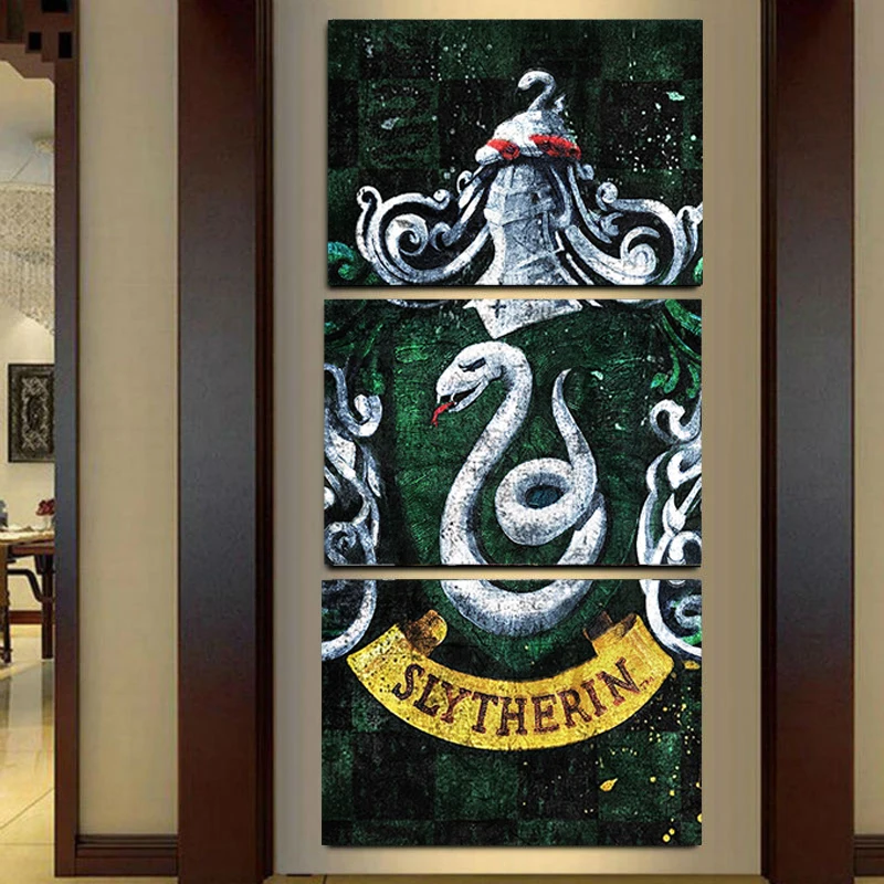 Modern Home Wall Decor Slytherin 3 Panels Canvas Art Harry Potter Poster Art