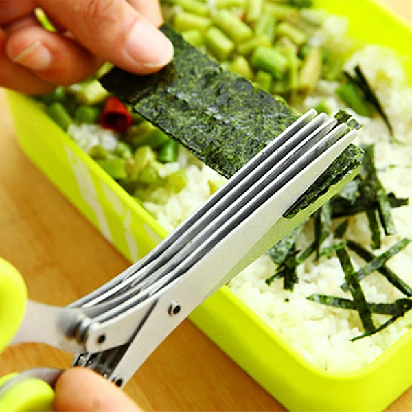 

5 Layers Scissors Sushi Shredded Scallion Cut Herb Tool Multi-layer Shear Chopped Green Onion Cuts Stainless Steel DTT88
