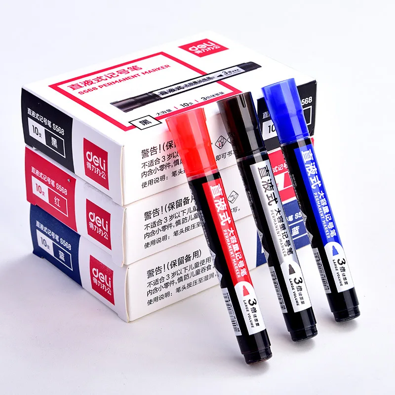 

10Pcs/lot Wholesale Larger Capacity Marker Pen Deli Oily Waterproof Graffiti CD Paper Fabric Logistic Markers Brush Stationery