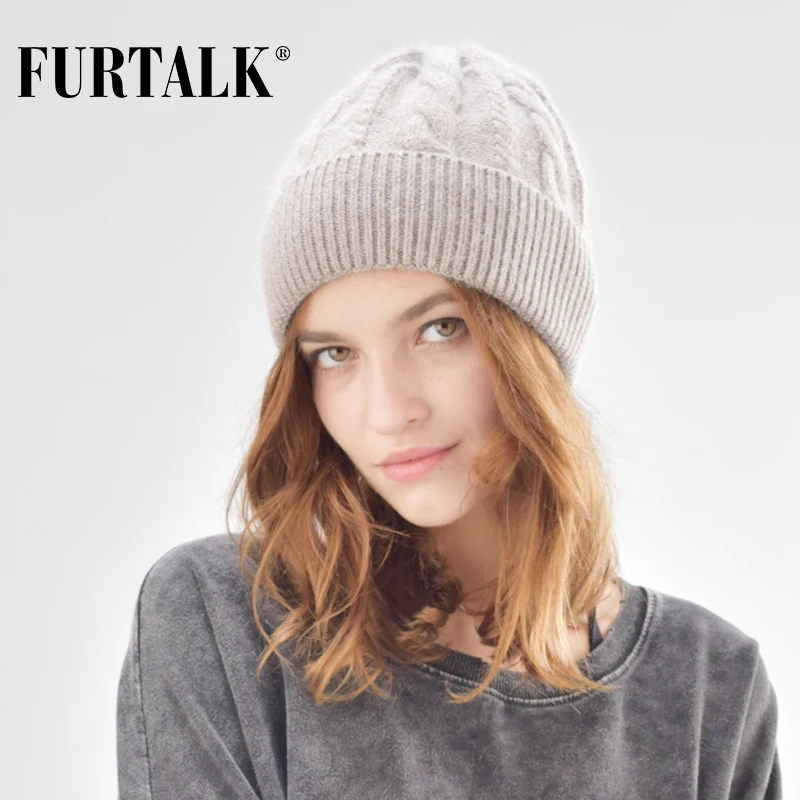 

FURTALK Autumn Winter Beanie Women Hat Rabbit Hair Knitted Hats for Girls B006