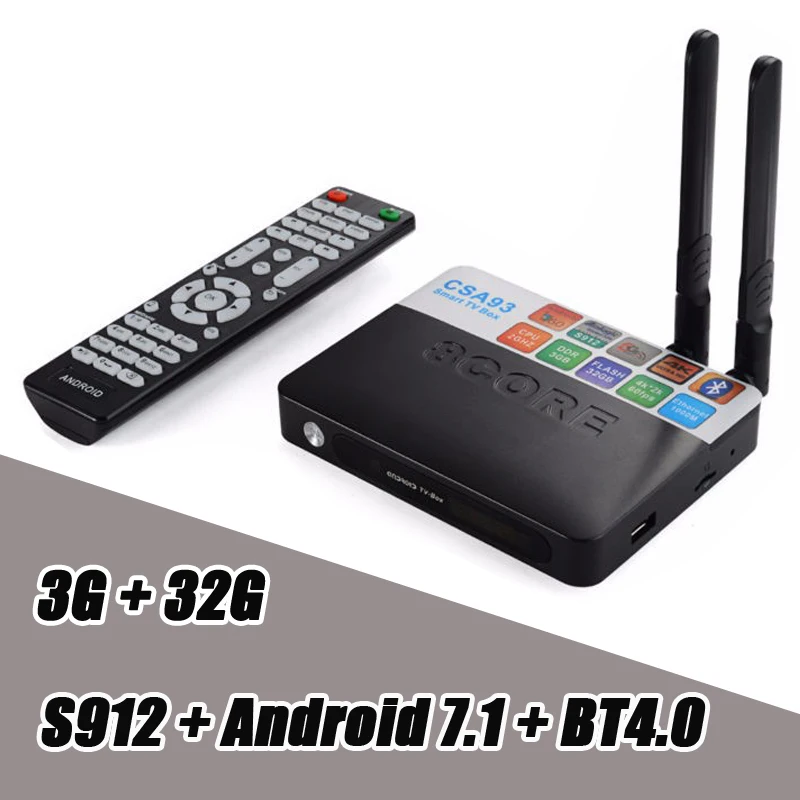 

3GB RAM 32GB ROM Android 7.1 TV Box CSA93 Amlogic S912 Octa Core 2.4G/5G Wifi 4K BT4.0 1000M LAN Smart TV Set-top Box